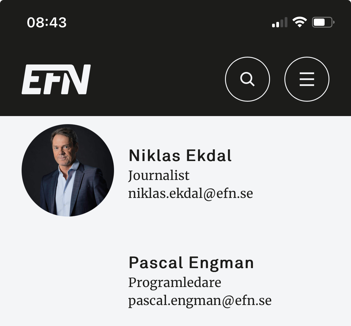 Skärmdump från EFN:s hemsida.